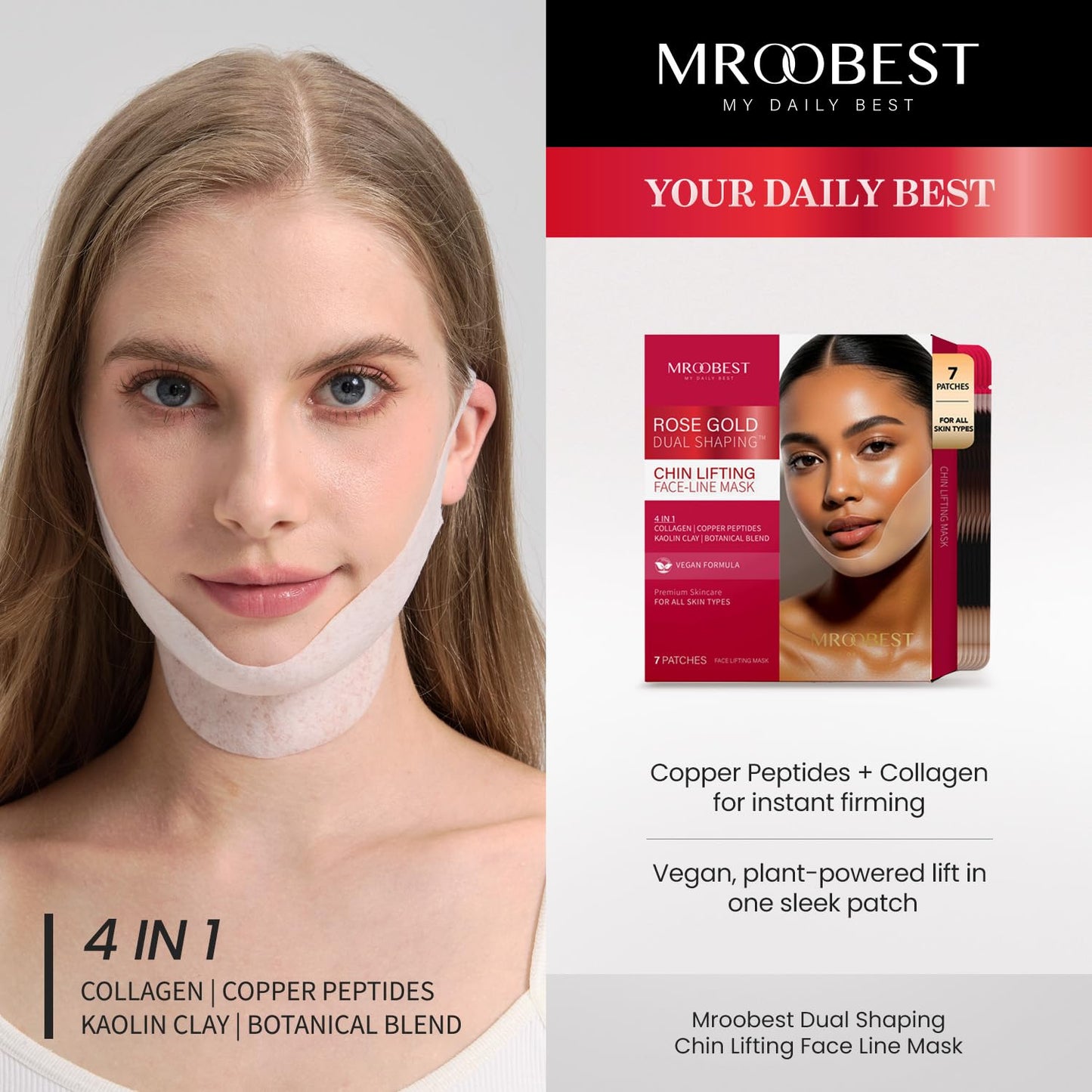 Mroobest ParaFaciem Reusable V Line Mask Facial Slimming Strap Chin Up Face Lifting Belt V Shaped Slimming Face Mask with Rose Gold