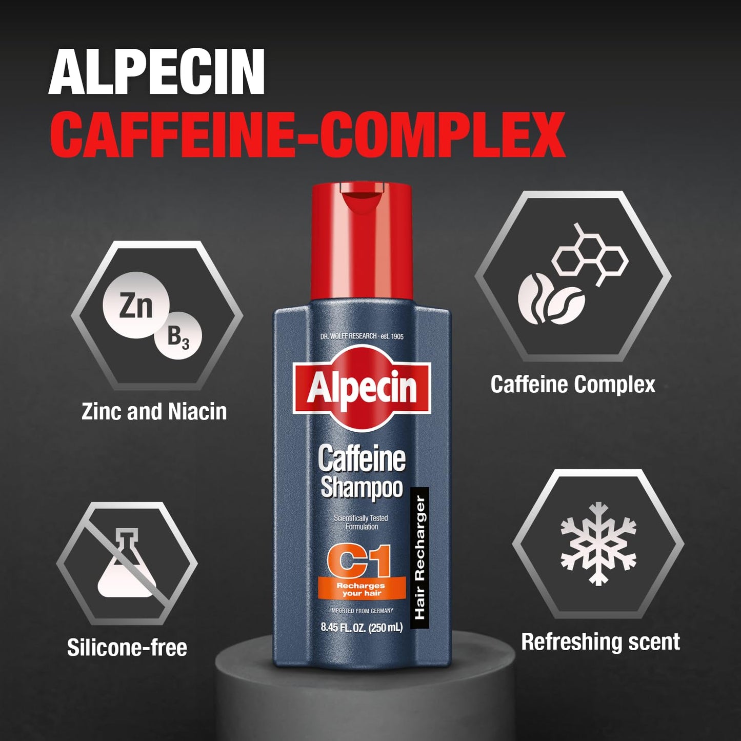 Alpecin C1 Caffeine Shampoo - Hair Growth & Thickness Booster | 8.45 fl Oz (Pack of 3)