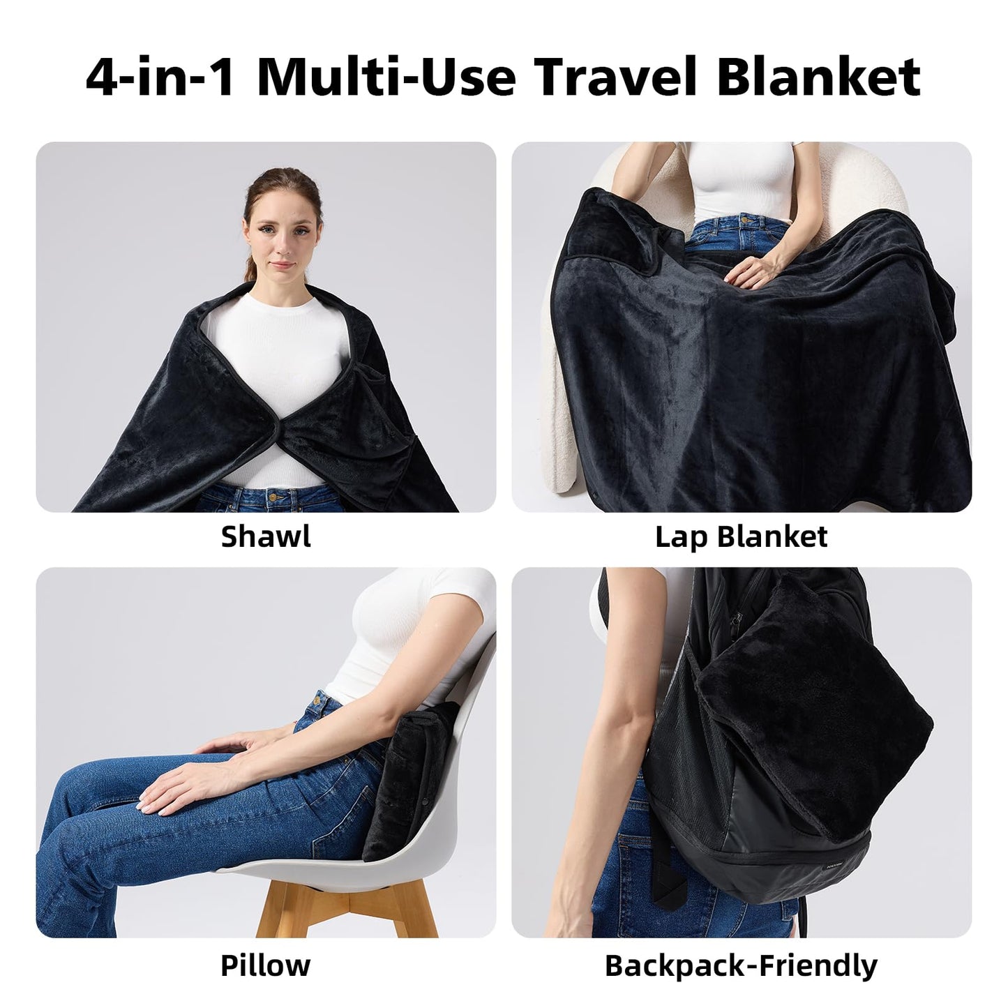 SHINEDOOR Travel Blanket, Black