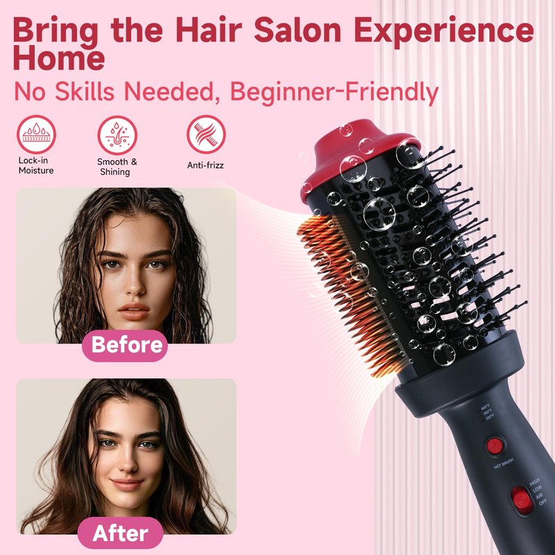 Heated Comb & 4-in-1 Blow Dryer Brush Hair Straightener Brush - Dual Mode Hot Air Styler for Drying, Straightening, Curling & Volumizing All Hair Types, Ceramic Ionic Technology