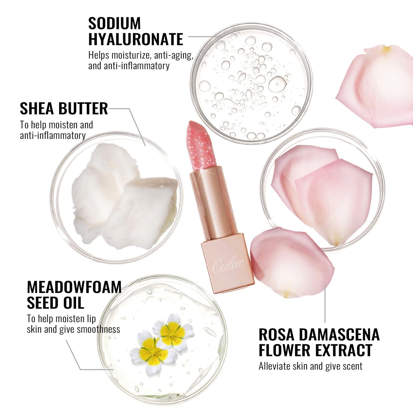 Oulac Pink Shimmer Lipstick for Women, Infinity High Shine Finish, Hydrating Lip Color Infused with Damask Rose Oil for All-Day Comfort, Gluten-Free Vegan Beauty, D02 Sparkle Sensation