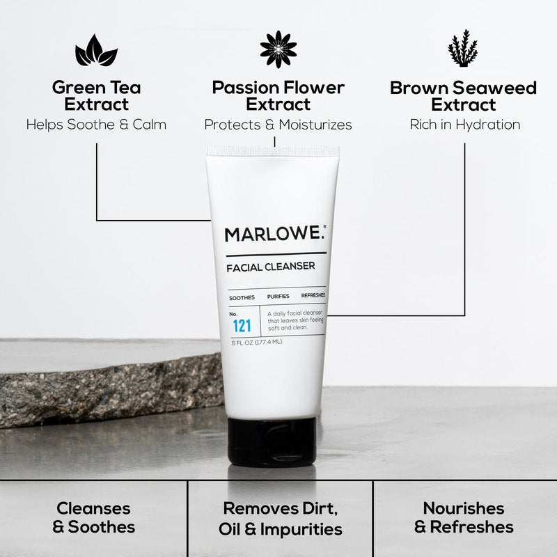 MARLOWE. Facial Cleanser, 6 oz, Purifying, Refreshing Daily Mens Face Wash, Removes Dirt, Oil & Impurities, Clean, Vegan Formula with Natural Extracts & Antioxidants, Original Fresh Sage & Fir Scent