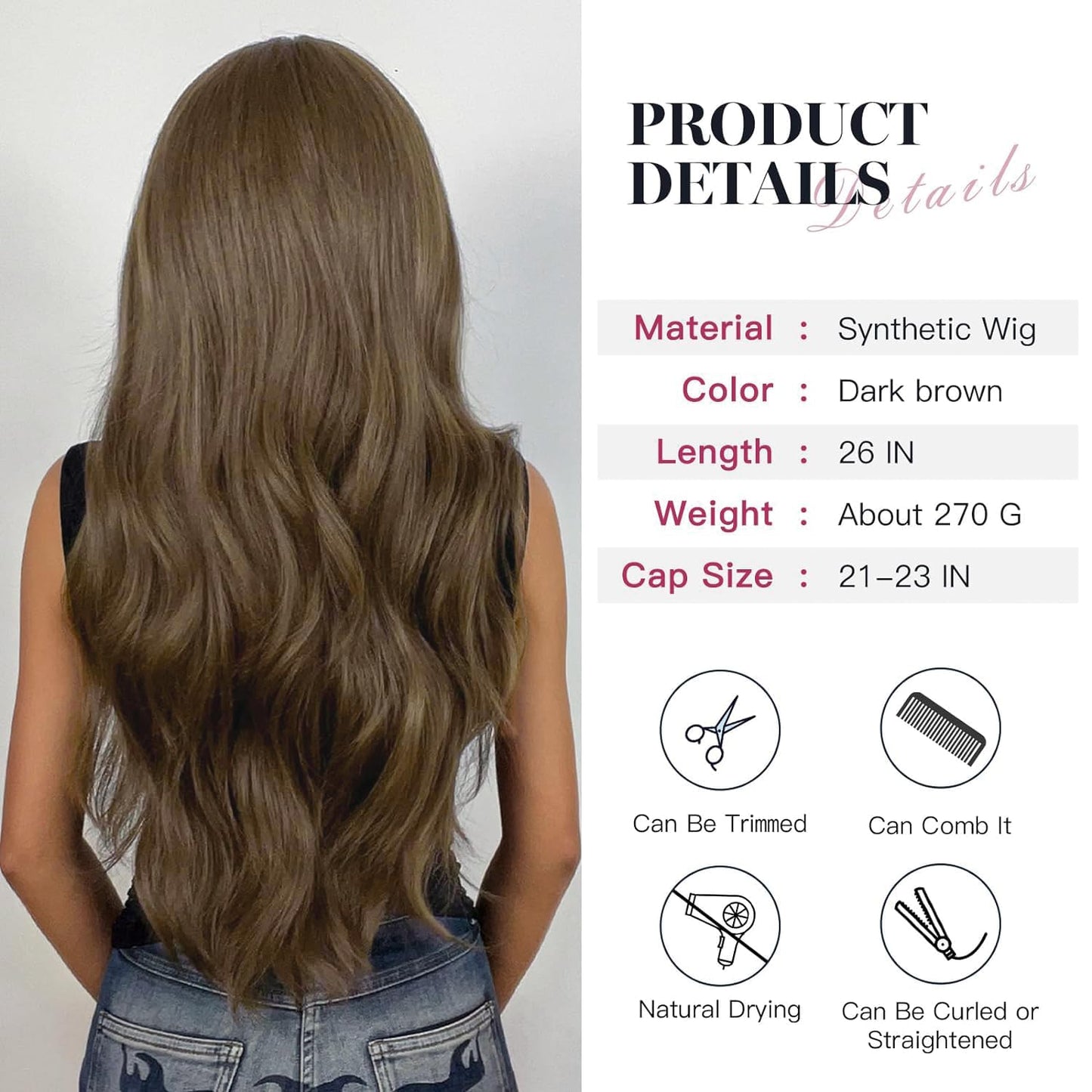 YOUGRACE Ombre Blonde Wig with Bangs Long Wavy Ombre Wigs for Women 26 Inch Curly Blonde Wigs with Dark Root Synthetic Heat Resistant Wigs for Daily Party Use