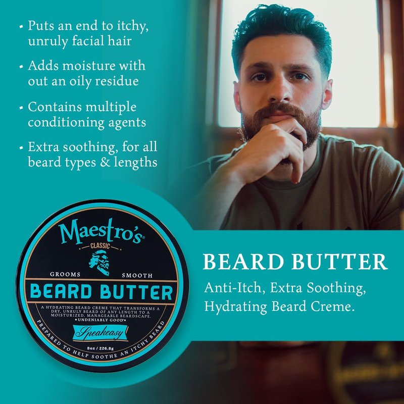 Beard Butter - Anti-Itch Hydrating Cream for All Beard Types | Speakeasy Blend, 4 Ounce
