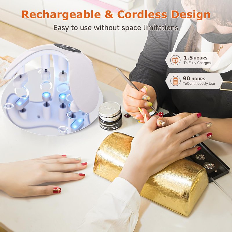 UV LED Nail Lamp, 49W Powerful UV Nail Light with 10Pcs Beads & 4 Timer Setting for All Gel Nails, with 5 Lampshade Encircle Every Fingers for Fast Curing, 150°Angle Adjustable Gel Nail Lamp for Home