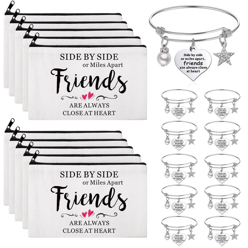 Abbylike 20 Pieces Friends Group Gifts Bulk for Women Friendship Bracelets Makeup Bags Friendsgiving Long Distance Present Party Favors for Friend Family Sister Birthday