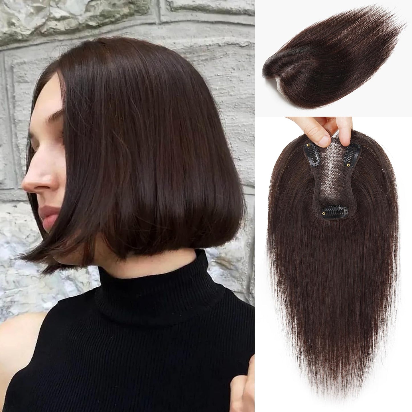 SHEIRIS Human Hair Toppers for Women, for Women with Thinning Hair Swiss Base, No Bangs, 10 Inch (#3)