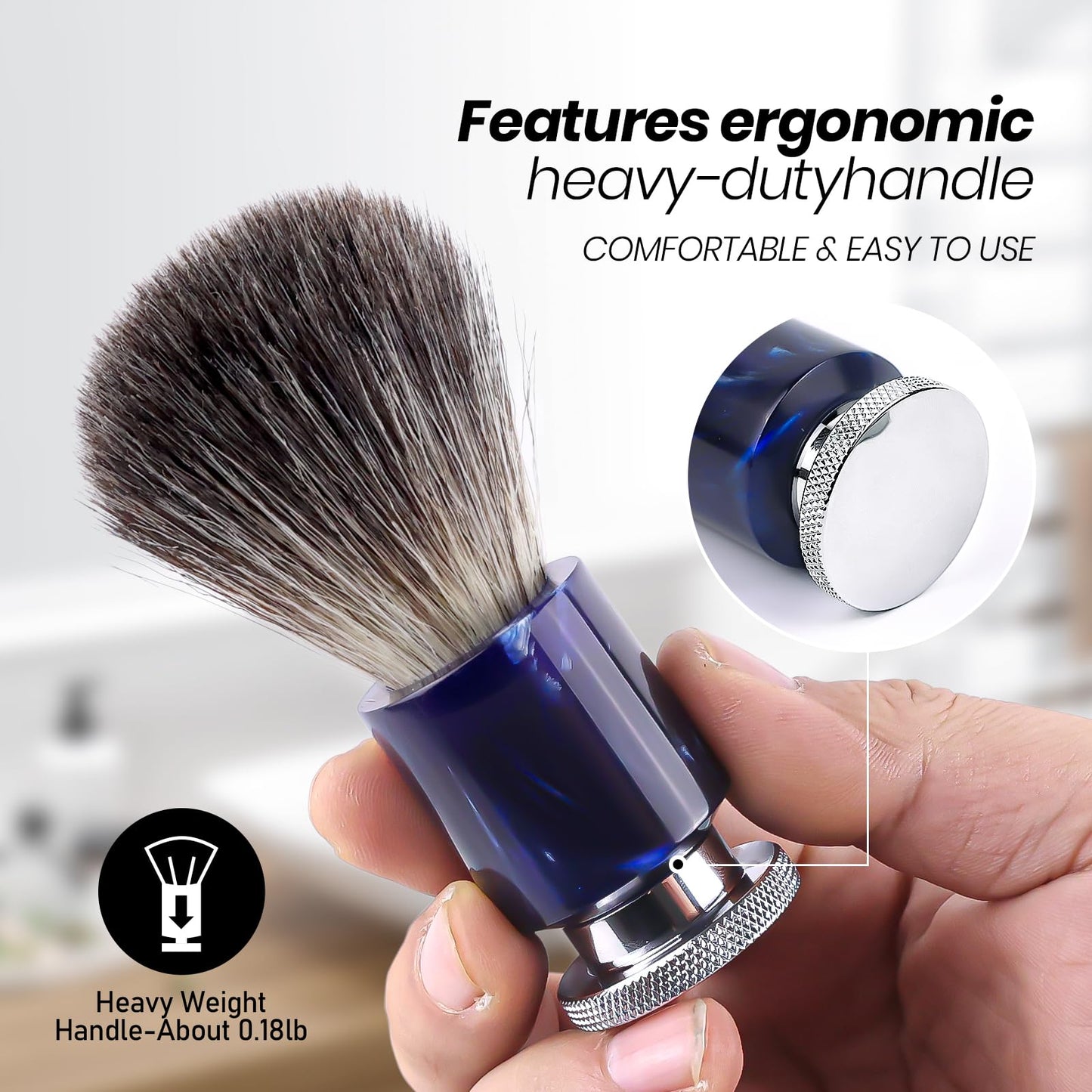 Doladaes Shaving Brush for Men, Shave Brush soft and dense, Stainless Steel Handle,Ultra-Strong Nut Structure,Minimal Shedding, Fast Lather,The best shave of your life! Blue Pearl