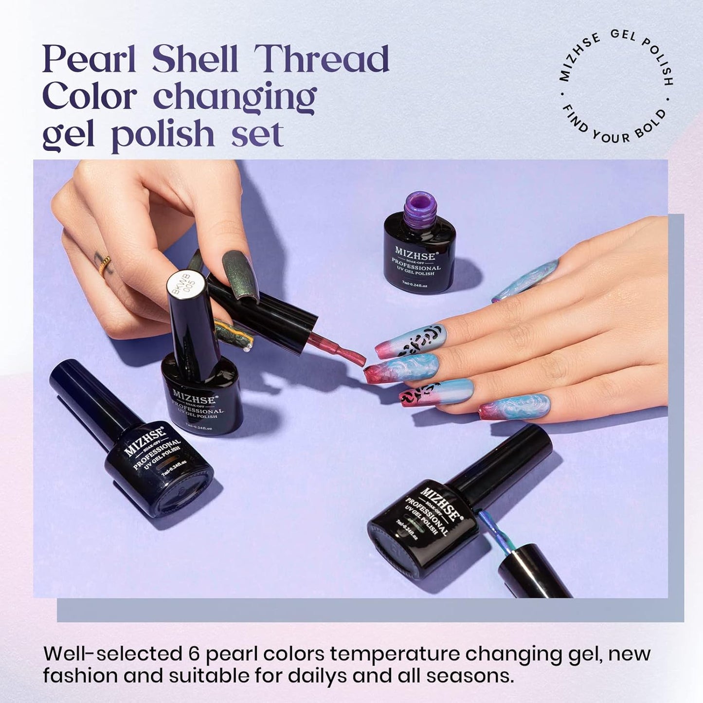 MIZHSE Color Changing Nail Polish - Pearl Glitter Thermal Gel | 6 Soak-Off Shades for DIY Manicure