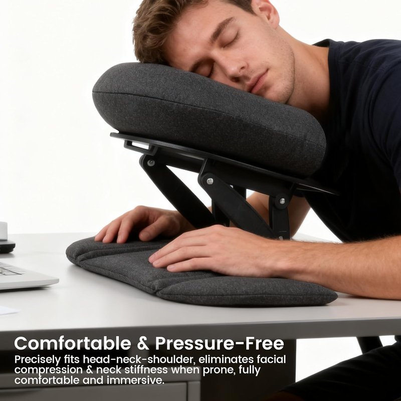 Intelligent Support Memory Foam Pillow - Adjustable Ergonomic Neck Pillow for Office, Travel & Naps | Portable Black Design