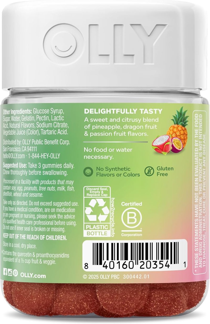 OLLY Superfoods Gummies - Immune System & Digestive Health Support | 60 Count, Tropical Bliss Flavor