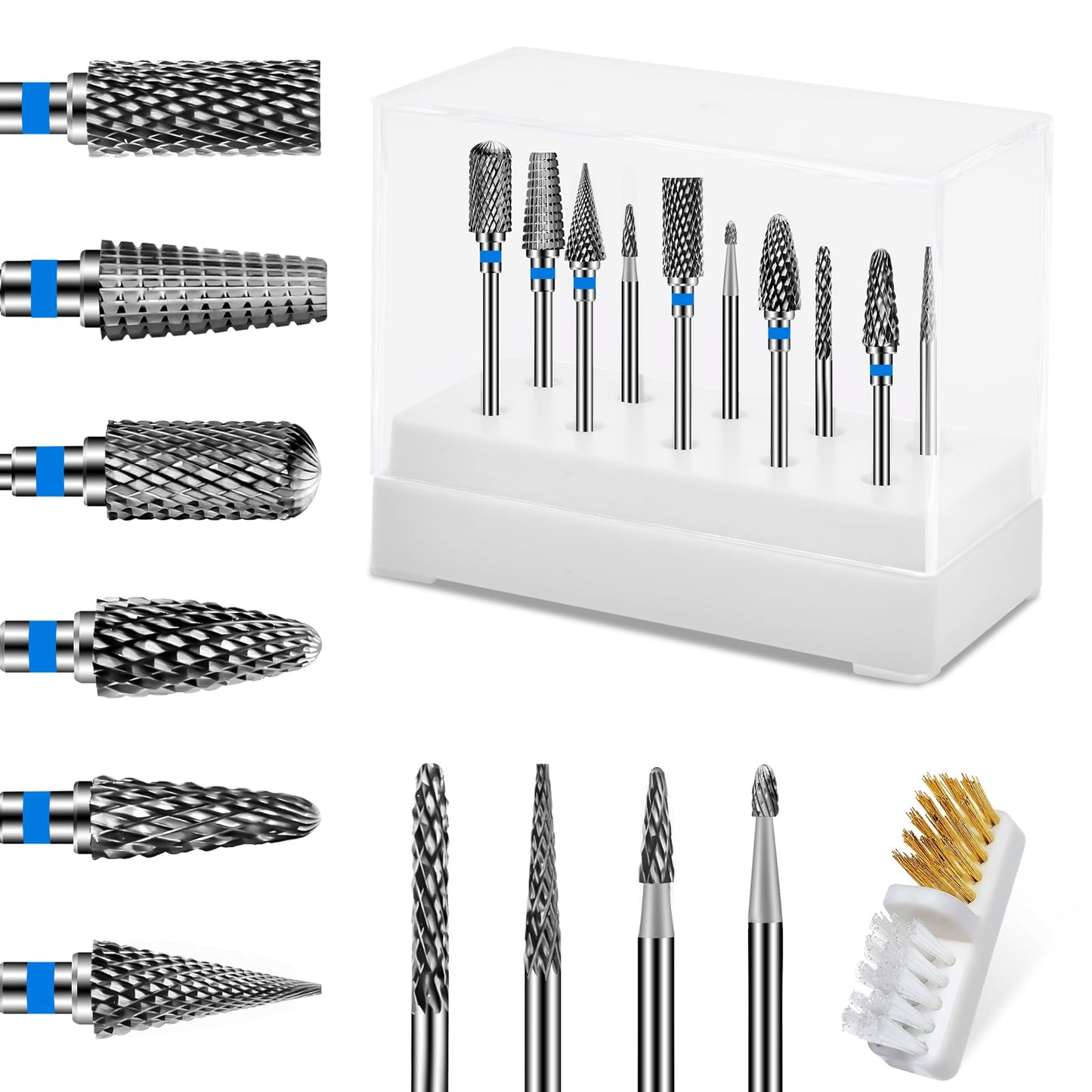 Diesisa 10PCS Nail Drill Bits Set - Tungsten Carbide Nail Bits for Acrylic Nails - 3/32" Shank Drill Bits Professional Electric Nail Bits For Nail Drill - Removal Bit Nail Drill for Home Salon-Blue