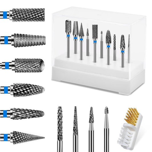 Diesisa 10PCS Nail Drill Bits Set - Tungsten Carbide Nail Bits for Acrylic Nails - 3/32" Shank Drill Bits Professional Electric Nail Bits For Nail Drill - Removal Bit Nail Drill for Home Salon-Blue