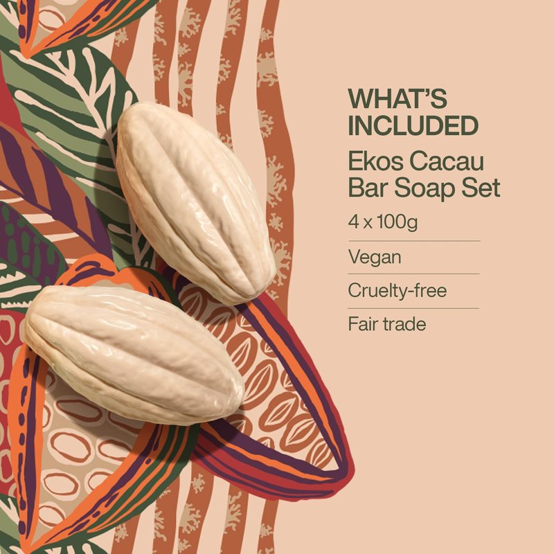 natura - Cacau Bar Soap Set - Moisturizing Cocoa Butter Soap for Dry Skin – Rich Creamy Lather, Nourishing & Vegan Body Cleanser – Brazilian Natural Bath Soap, 4 Pack - 3.5 oz Each (100g)