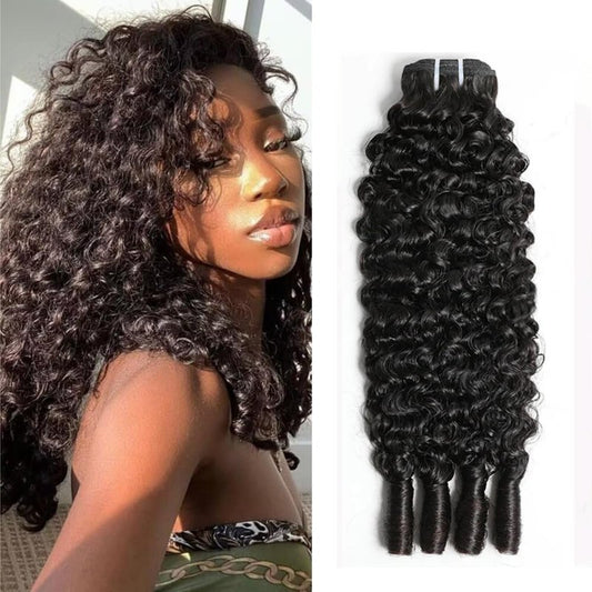 Burmese Curly Bundles Human Hair 1 Bundle 16 Inch Brazilian Virgin Hair Wet and Wavy Hair Quick Weave for Women Water Wave with Spiral Curly End Hair Extensions Natural Black