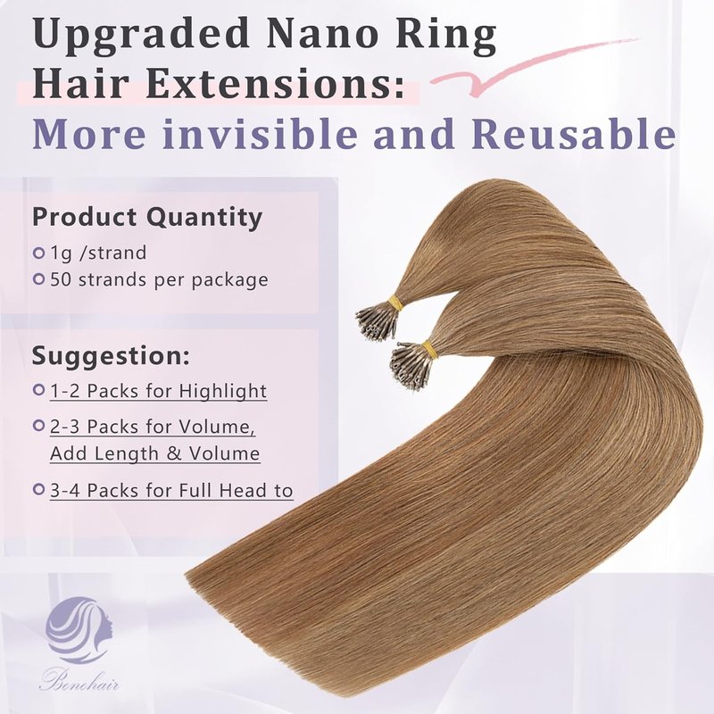 Nano Tip Human Hair Extensions - Straight Cold Fusion Light Brown #6 | 50 Strands, 50g, 18 Inch Remy Hair for Women