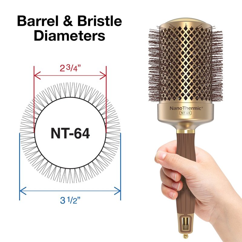 Olivia Garden NanoThermic Ceramic + Ion Round Thermal Hair Brush - Not Electrical - Professional Blowout Brush for Normal to Thick Hair, NT-64 2 3/4"