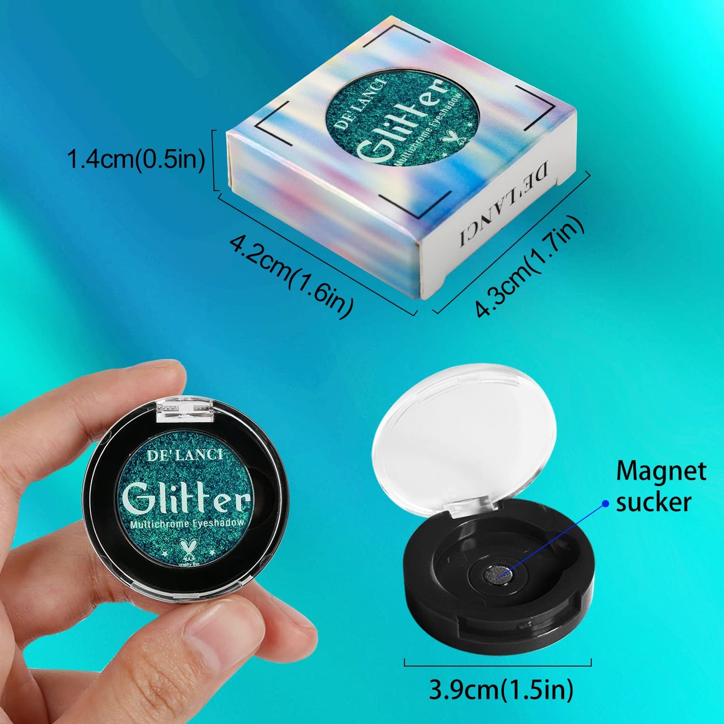 DE'LANCI Duo Chrome Green Eyeshadow Single, Multichrome Green Glitter Eye Shadow Intense Pigmented, Metallic Emerald Shimmer Blue Peacock Teal Eyeshadow for Festival Everyday Eyes Makeup, Long-Lasting