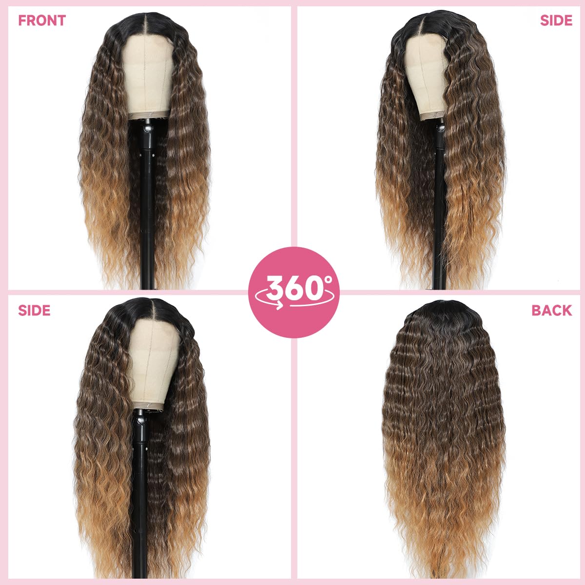 Civrie 30 Inch Lace Front Wigs Synthetic Hair Wigs for Balck Women,13x4x1 T Part Curly Lace Wigs, Ombre Light Brown Crimped Deep Wave Culrs Curly Wigs for Daliy Use, Korean Fiber Curly Wigs