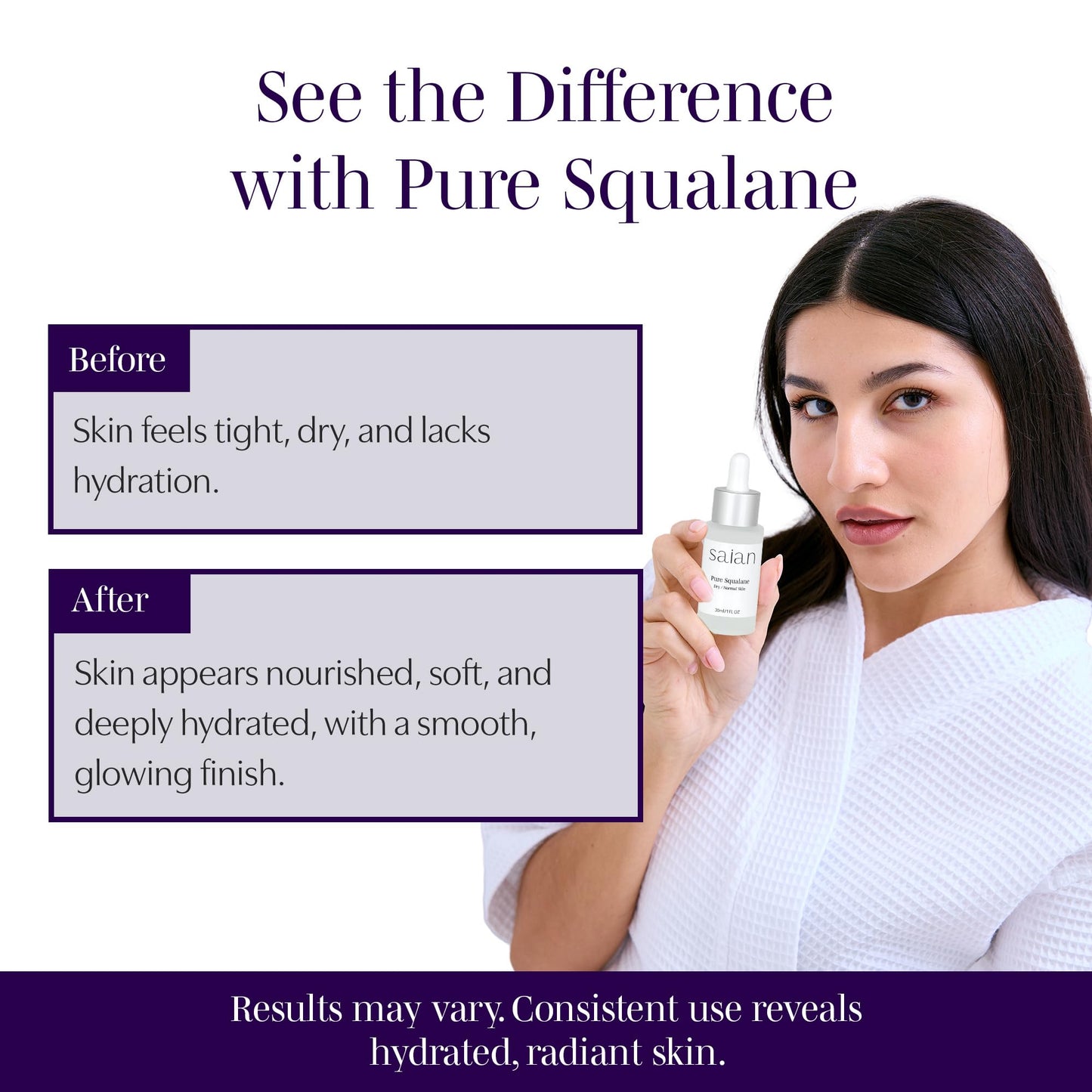 Saian Pure Squalane Oil for Face - Olive-Derived Facial Moisturizer for Dry, Sensitive, or Oily Skin - Hydrating, Non-Greasy, Gentle Skincare Essential for Daily Barrier Support & Radiant Glow - 30 ml