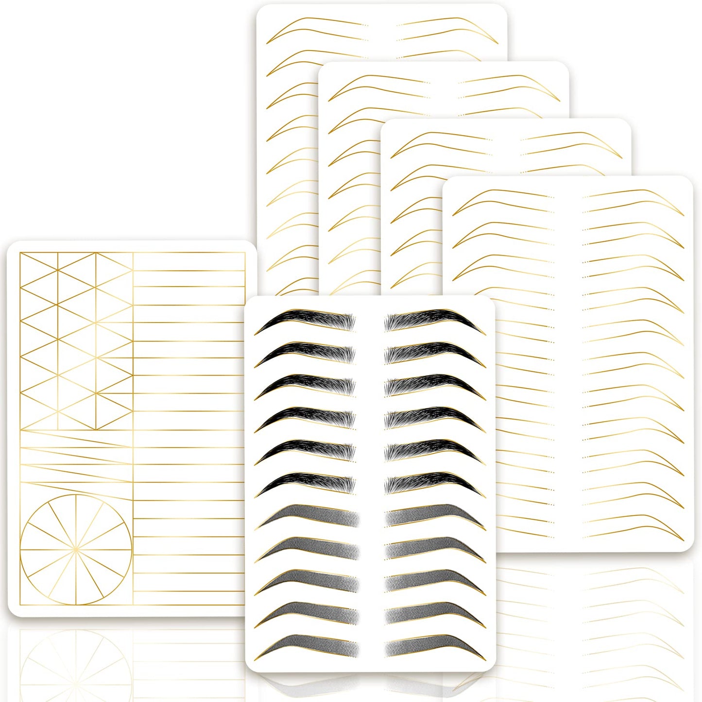 Guapa Silicone Eyebrow Practice Skin Ombre Powder Brows Fake Skin Sheet Double Sides Microblading Practice Skin for Tatto Artists and Beginners (3pcs White Brow Skin with Golden Outline)