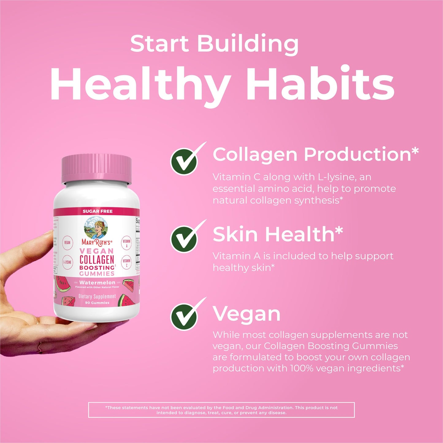 MARYRUTH'S Organics Vegan Collagen for Women & Men, Collagen Boosting Gummies, Skin Care, Lysine, Vitamin C, Vitamin A, Amla, Supplement for Hair & Skin, Vegan, Non-GMO, Gluten Free, 90 Servings