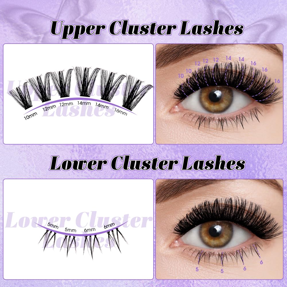 WENDY LASHES 50D Natural Lash Clusters with Bottom lashes 249PCS Individual Eyelash Extensions Reusable False Eyelashes Mix 10-16mm D-Curly Lash Extension at Home
