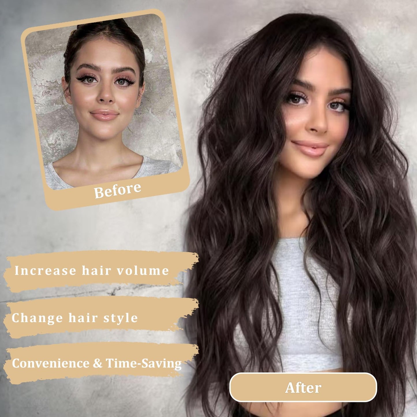 FEIVOSILAN Dark Brown Wig for Women Long Wavy Brown Wig Middle Part 26 Inch Wigs Heat Resistant Synthetic Wig for Daily Use