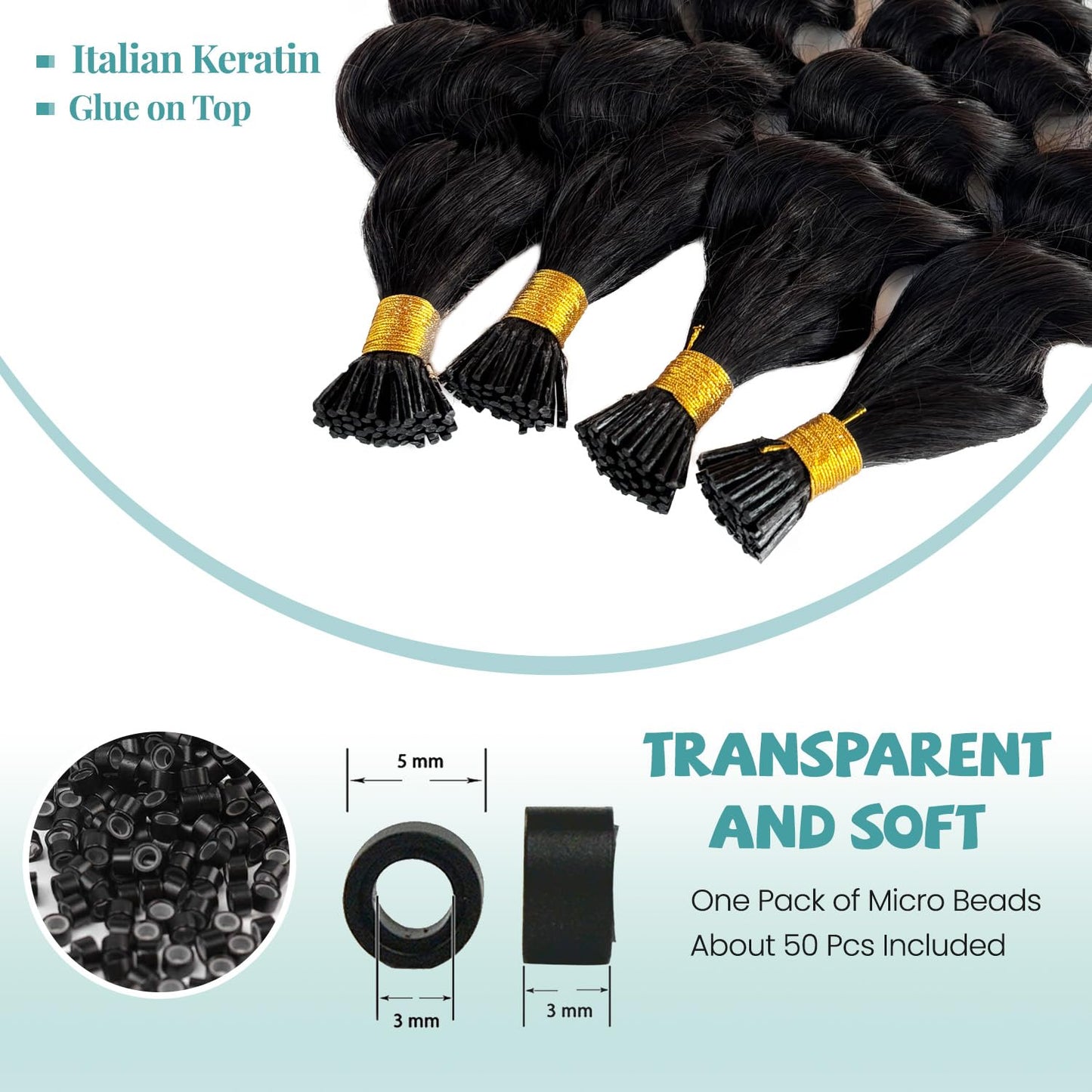 Deep Wave Human Hair Itip Extensions 22 Inch Black Curly I Tip Extensions