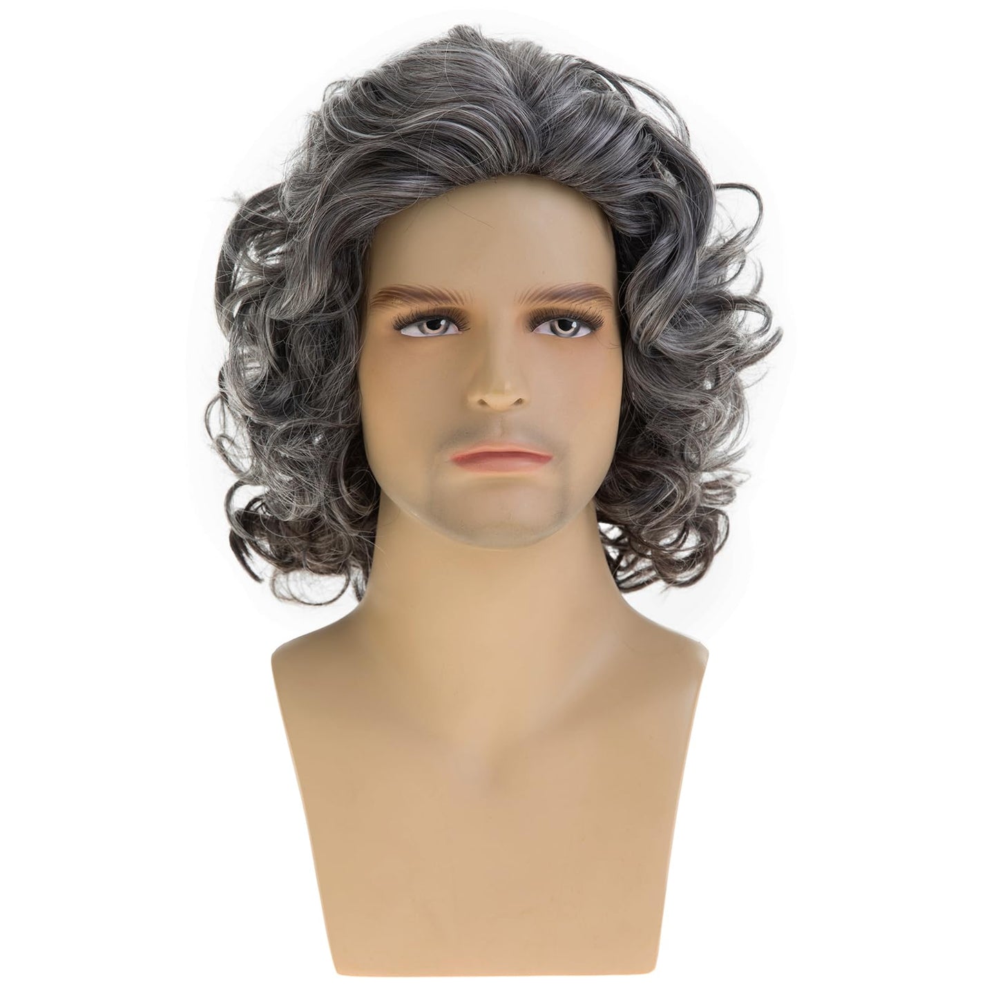 Dsimeig Men's Wig Grey Short Wavy Fluffy Cosplay Hair Wigs for Party Halloween Use