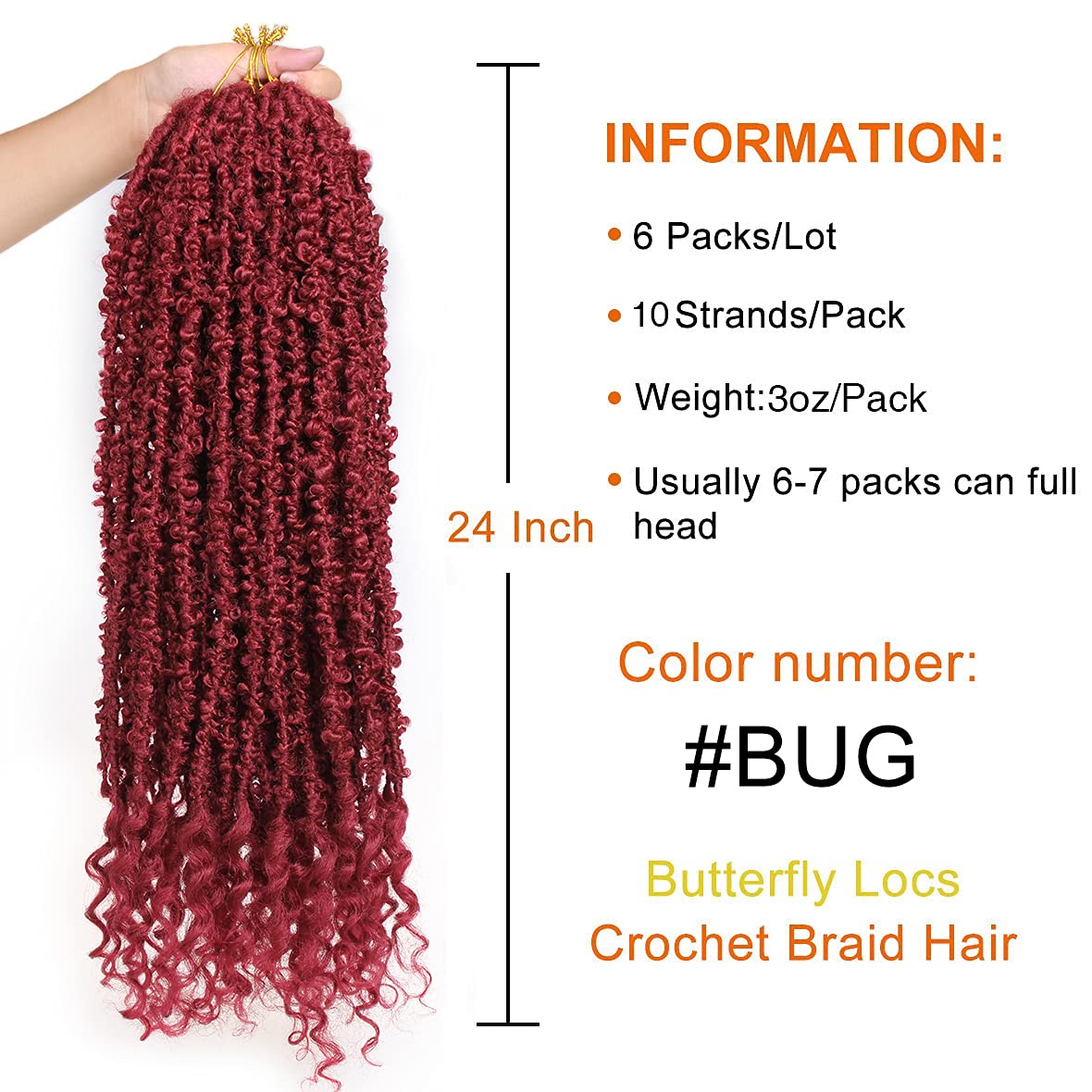 ZRQ Butterfly Locs Crochet Hair With Curly Ends 24 Inch 6Packs Burgundy Distressed Butterfly Faux Locs Pre looped Synthetic Goddess Soft Locs Hair Extensions for Women (24 Inch, bug#)