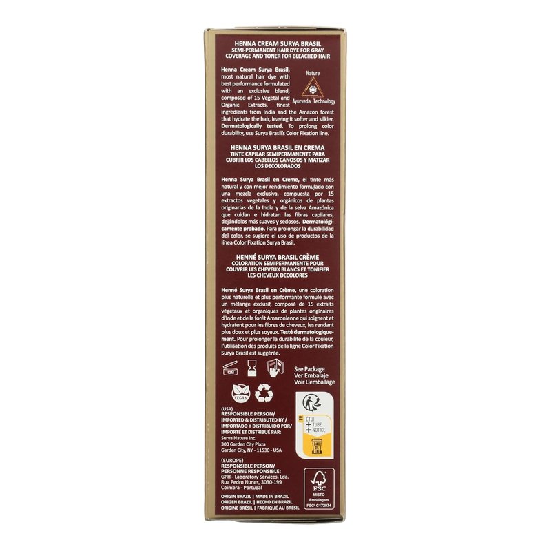 Surya Brasil Henna Cream Light Brown - Vegan Semi-Permanent Hair Color for Deep Hydration | 2.37 oz