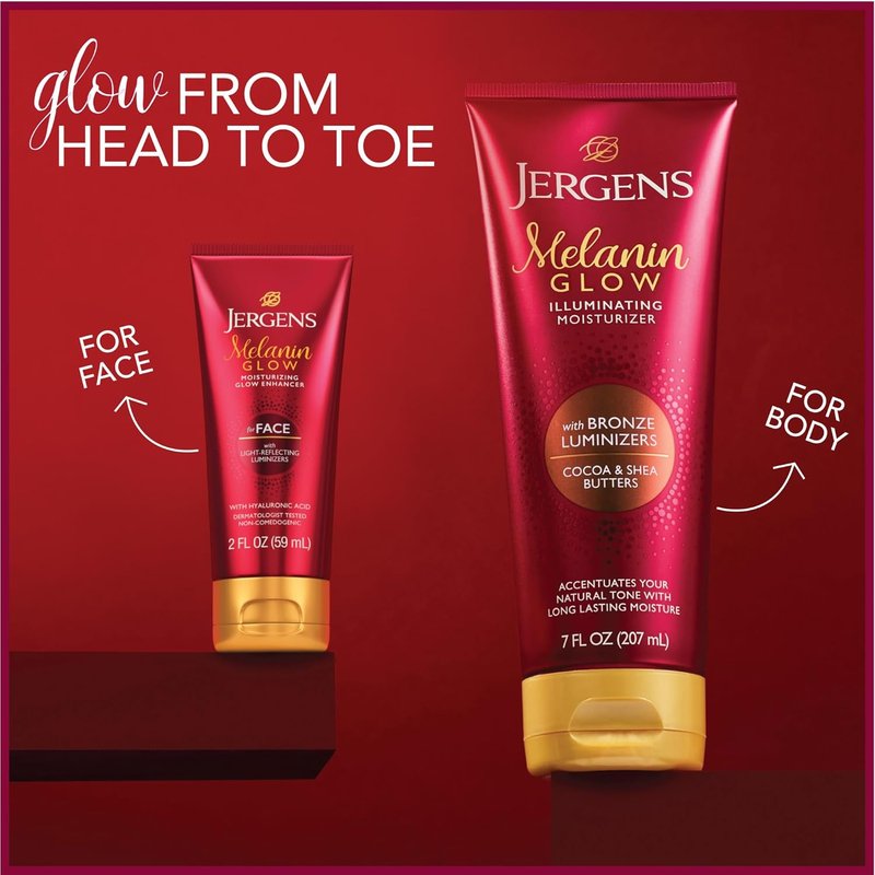 Jergens Melanin Glow Facial Enhancer - Luminizer & Moisturizer with Hyaluronic Acid | 2 Oz