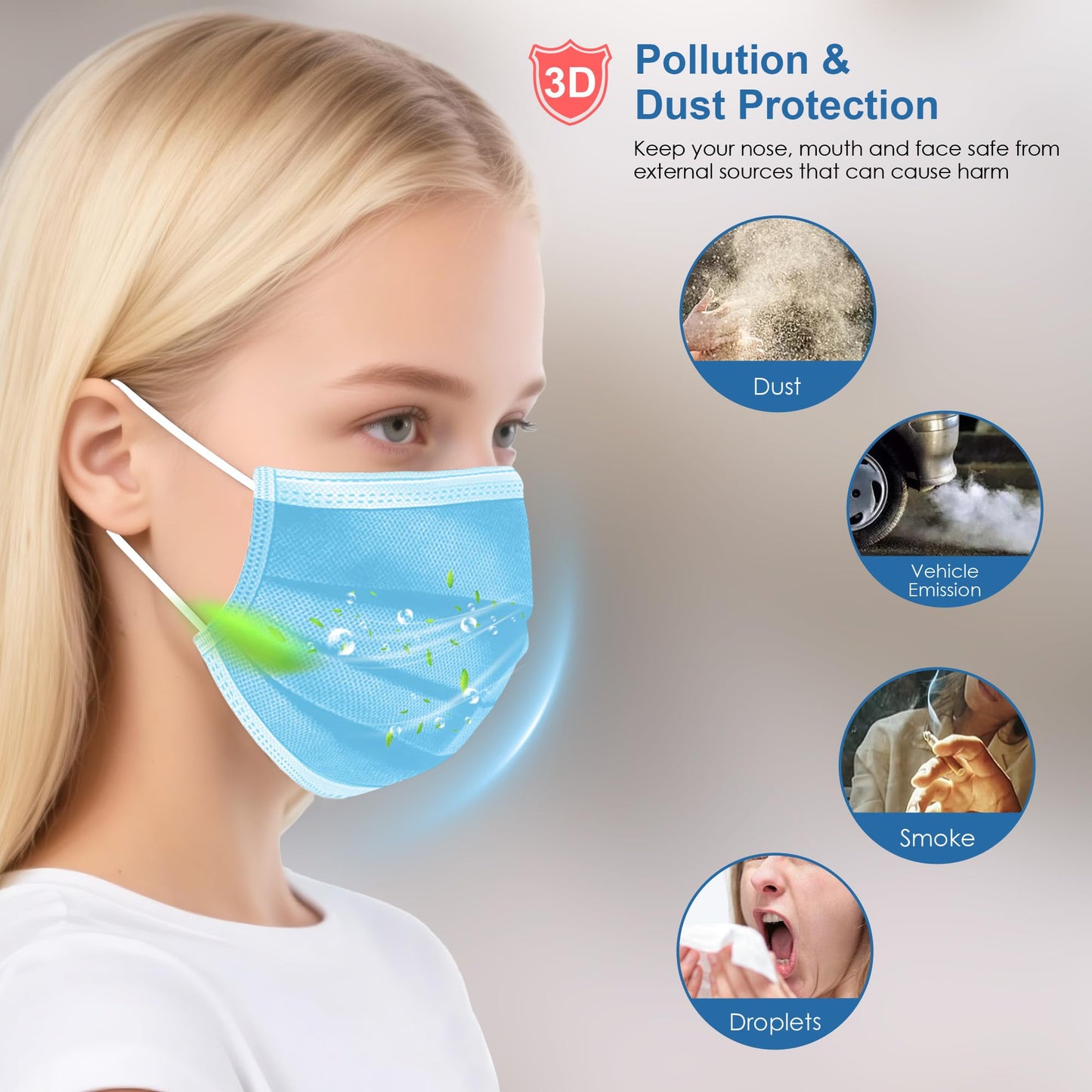 500 Pcs Blue Disposable Face Masks, 3 Ply Face Masks Disposable for Adults, Disposable Blue Mask