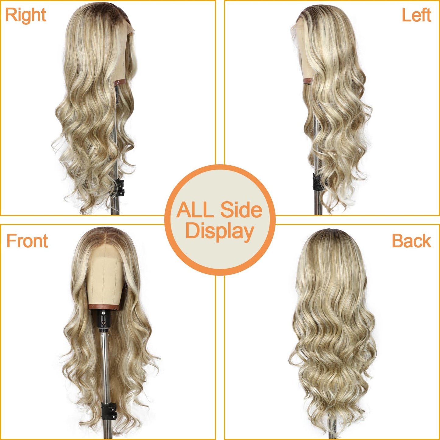 SAPPHIREWIGS Blonde Synthetic Lace Front Wig Ash Blonde Highlight 13×4 Loose Body Wave Wig Glueless Lace front Wigs for Women Pre Plucked Hairline Heat Resistant Wig for Daily Party Wigs 26inch