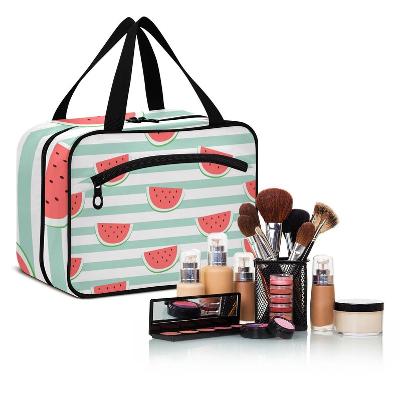 senya Toiletry Bag Travel Bag with Hanging Hook Cute Red Watermelon Slice Makeup Cosmetic Bag Travel Organizer Water-resistant for Toiletries Accessories Shampoo Full Sized Container,L