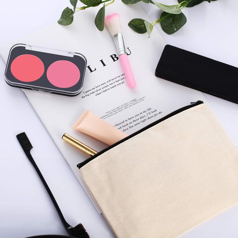 Canvas Makeup Bag Set - 18 Pieces Multipurpose Cosmetic & Toiletry Pouches for Women | DIY Blank Zipper Bags (Large)