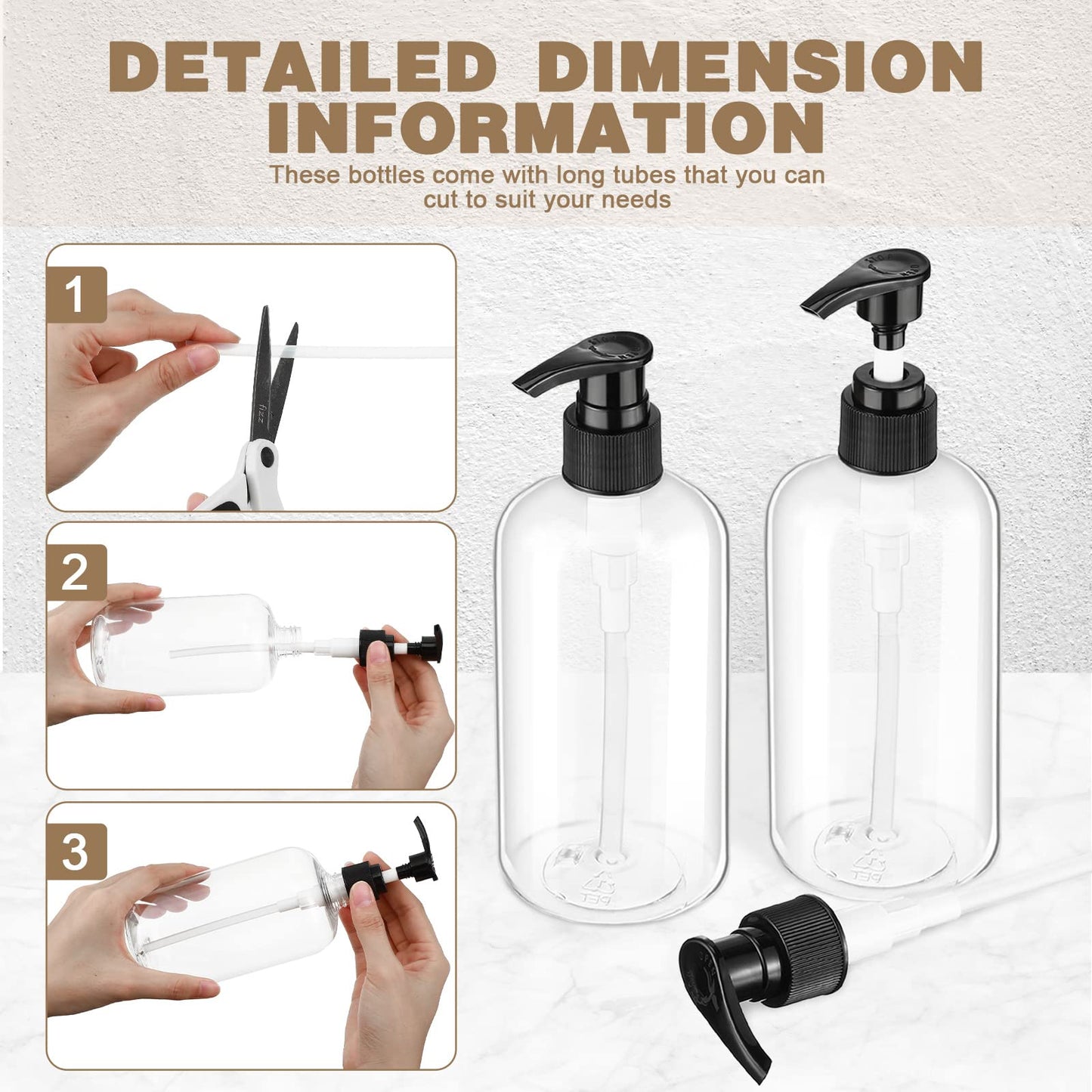 Gandeer 8 Pcs Plastic Pump Bottles Empty Lotion Bottle with Pump Refillable Dish Soap Dispenser Portable Hand Soap Dispenser Shampoo Lotion Container for Oil Liquid Soap(Clear,16 oz)