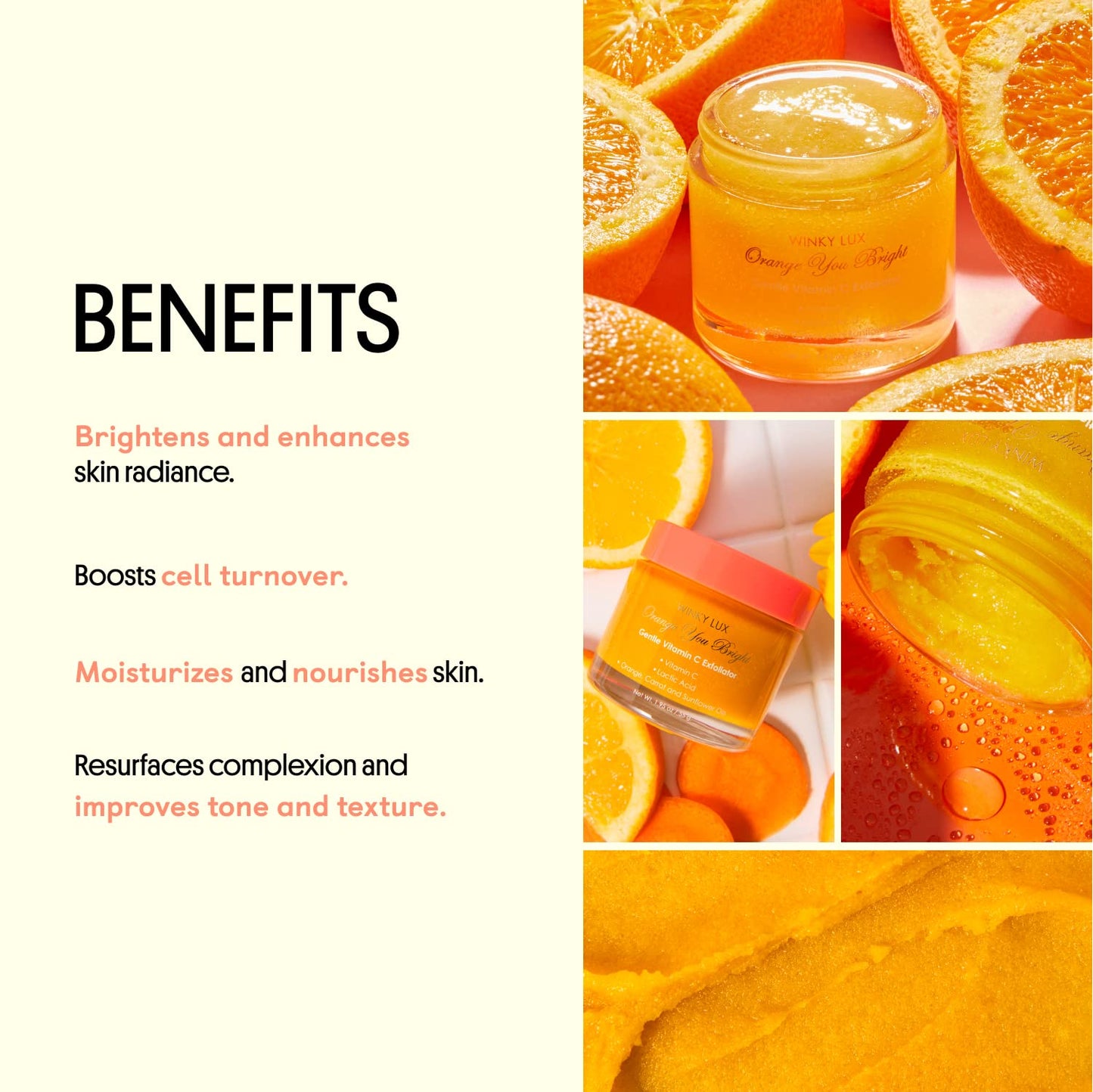 Winky Lux Orange You Bright Exfoliator – Infused with Vitamin C & Lactic Acid, Brightens, Boosts Cell Turnover & Smooths Texture, Leaves Skin Glowing, Radiant & Fresh with Citrus Scent