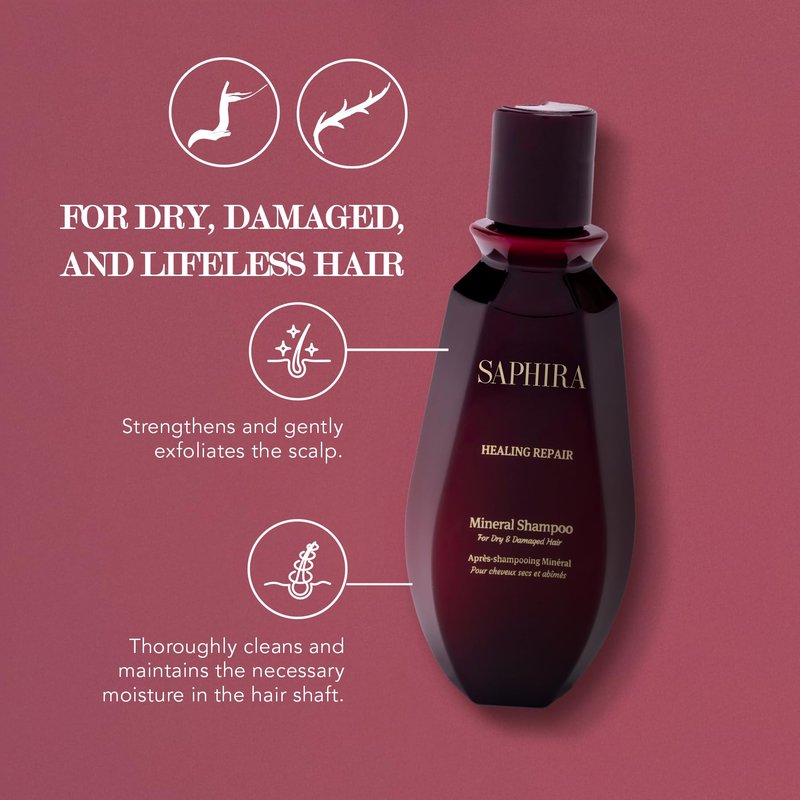 Saphira Healing Repair Shampoo with Dead Sea Minerals – Hydrating Shampoo for Dry & Damaged Hair – Sulfate Free Professional Hair Care 3oz / 90ml