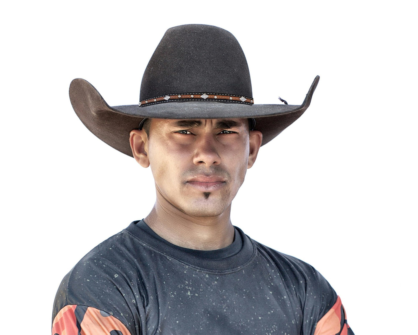 Western Hat Band with Buckle – Black and Brown Faux Leather with Silver Conchos and Stud Accents – Adjustable Cowboy Hat Accessory for Men and Women