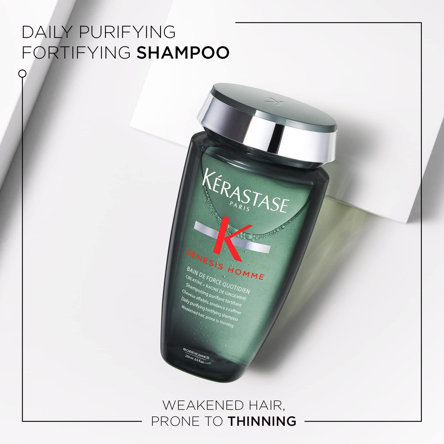 Kerastase Genesis Homme Bain De Force Shampoo For Men - Deep Cleansing & Hydrating, For Weakened Hair & Beard, 8.5 Fl Oz