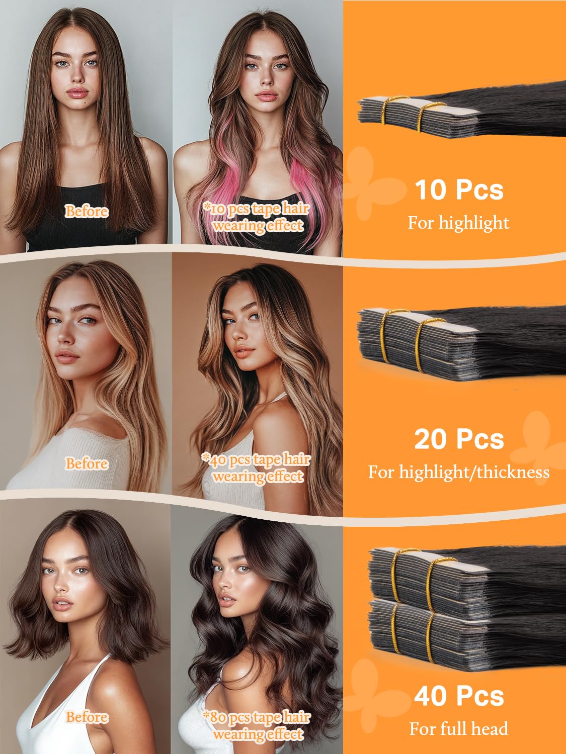 DOORES Tape in Hair Extensions Human Hair, 20 Inch 50g 20pcs Dark Brown, For Everyday Wear, Skin Weft Seamless Real Remy Straight Tape ins For Fine Thin Add Volume