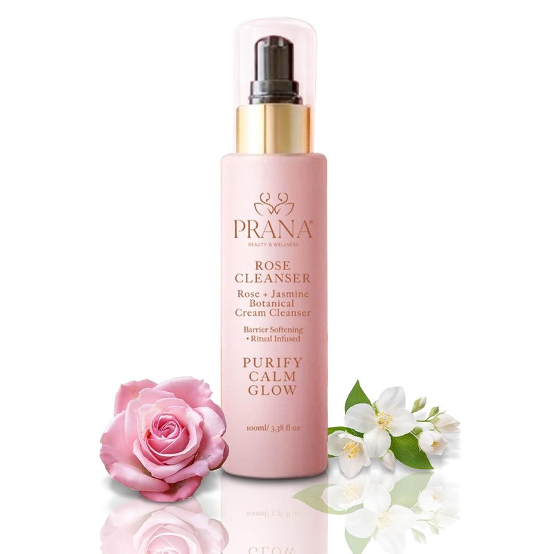 PRANA Rose & Jasmine Facial Cleanser - Natural Ayurvedic Face Wash with Jojoba & Cucumber | Anti-Aging & Brightening 100ml