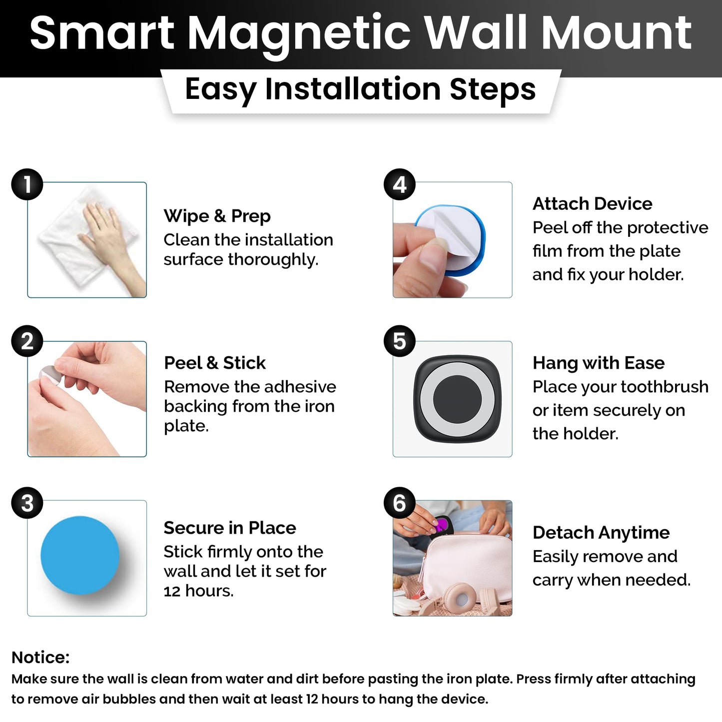 Portable UV Toothbrush Sanitizer Holder & Cleaner with UV Light & Magnetic Mounting - Rechargeable Toothbrush Sanitizer for Travel Cover, Wall Mounted UV Tooth Brush Sanitizer Holder Fits Most Brushes