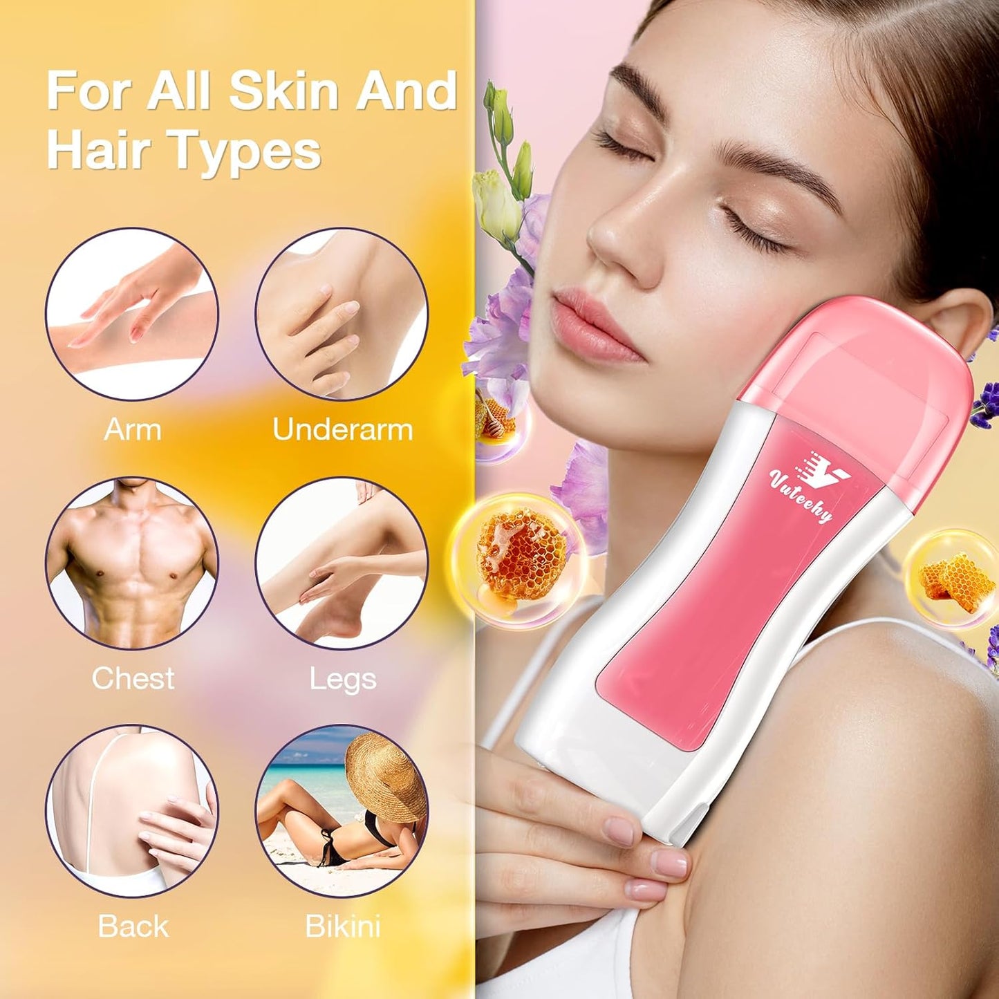 Roll-On Wax Kit - Hair Removal Waxing Kit with 2 Soft Honey Cartridges | Ideal for Women & Men