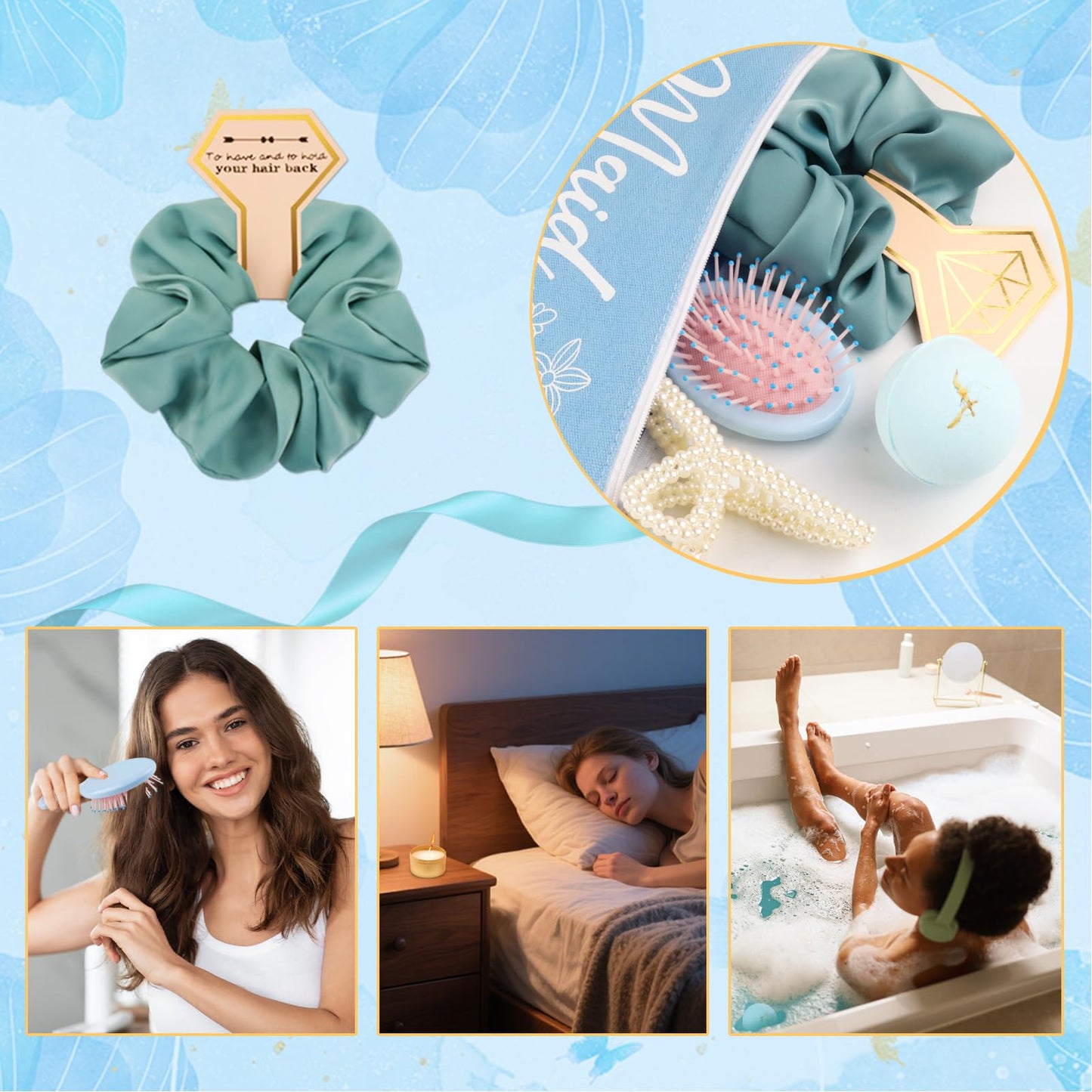 53pcs Bridesmaid Gifts Set of 4 Blue,Maid of Honor Proposal Gifts,Bridesmaid Proposal Boxes Set,Cosmetic Bag Scented Candle Salt Ball Scrunchies Hair Clip Knot Bracelet Bridal Party Bachelorette