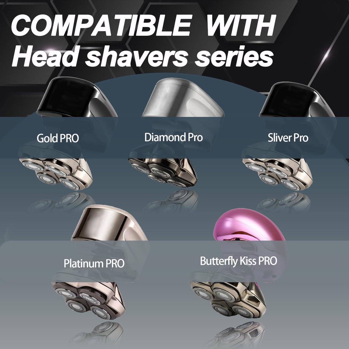 OXSITO 2Pack Pro 4 Shaver Replacement Heads for Skulls Pitbulls Series Gold PRO, Silver PRO, Platinum PRO, Butterfly Kiss PRO Head Shavers, Floating 4 Heads for a Fast, Close and Smooth Shave.