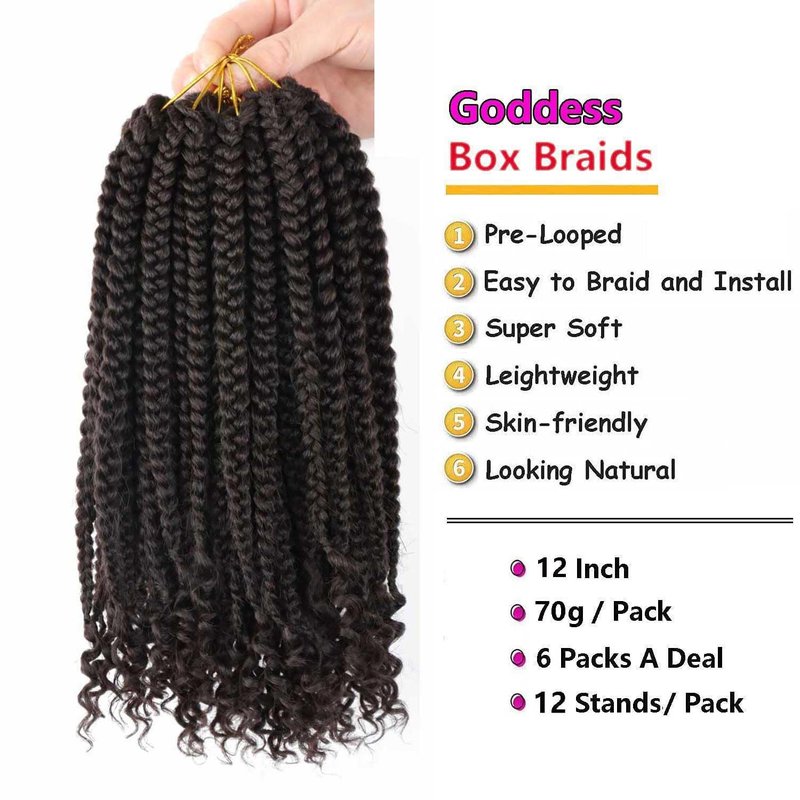 6 Packs Crochet Box Braids Curly Ends 12 Inch Bohemian Box Braids Crochet Hair for Black Women (4#, 12 Inch)
