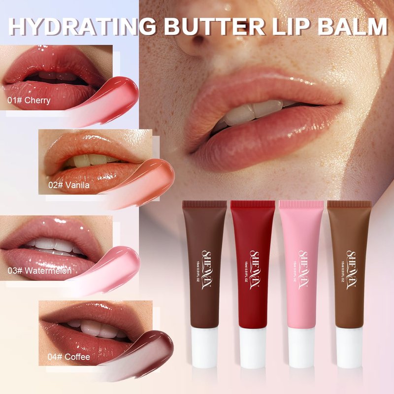 Tinted Lip Butter Balm - Vegan Lip Balm for Instant Moisture, Shine & Hydration - Sheer-Tinted, Soothing Skincare (Vanilla)